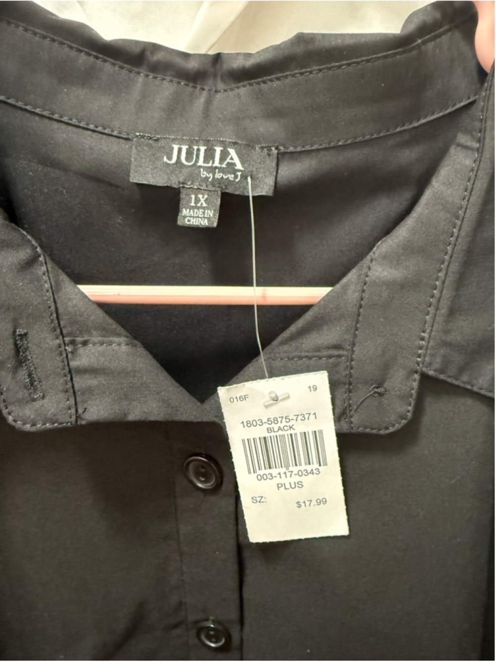 Women's JULIA by love J Button Down Shirt 1X Black White - Picture 2 of 5